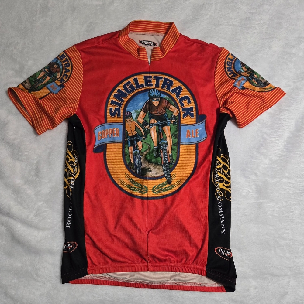 Primal Singletrack Copper Ale 3/4 Zip Cycling Beer Jersey Boulder CO Men Med